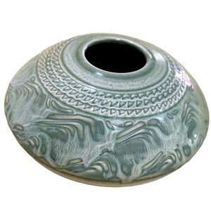 Vintage 90’s Pottery for Living ikebana stem vase bluish green Greg Johnson